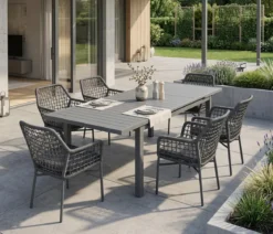 Acamp Gartenmöbel-Set Ausziehtisch Chicago und Stapelsessel Rom, 7-teilig