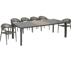 Acamp Gartenmöbel-Set Ausziehtisch Woody und Stapelsessel Brooklyn, 7-teilig