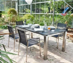 Acamp Gartenmöbel-Set Keramiktisch Auris und Stapelstuhl Auris, 7-teilig
