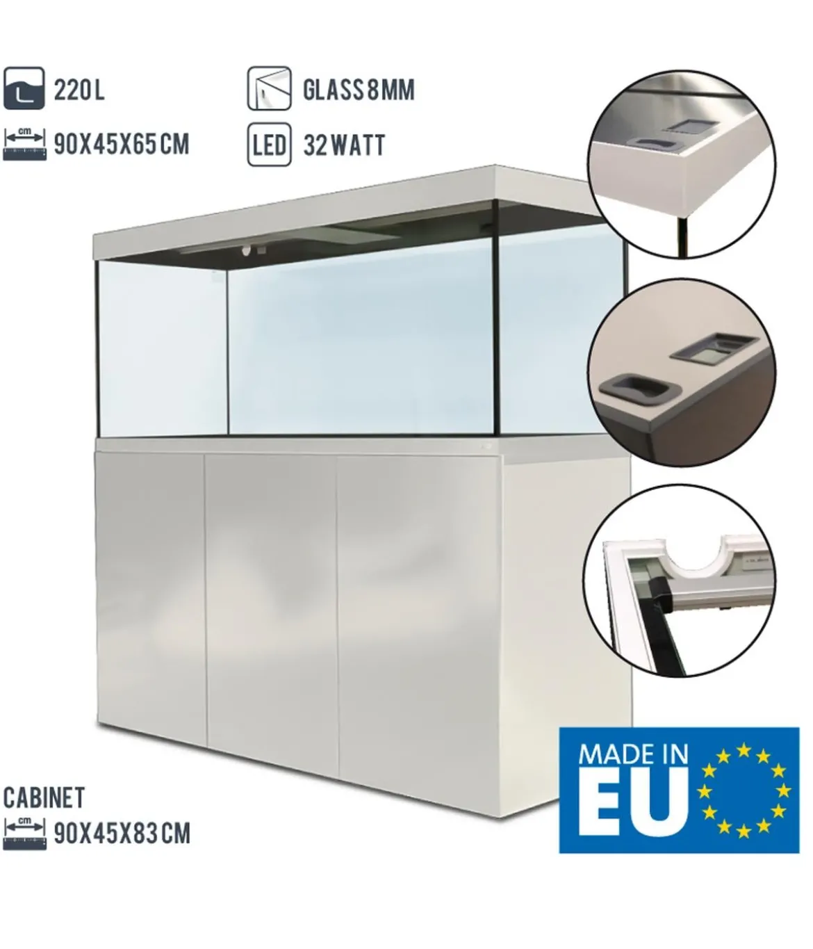 amtra Aquarium Kombination ALUX 220 LED, ca. B90/H148/T45 cm, 220 l
