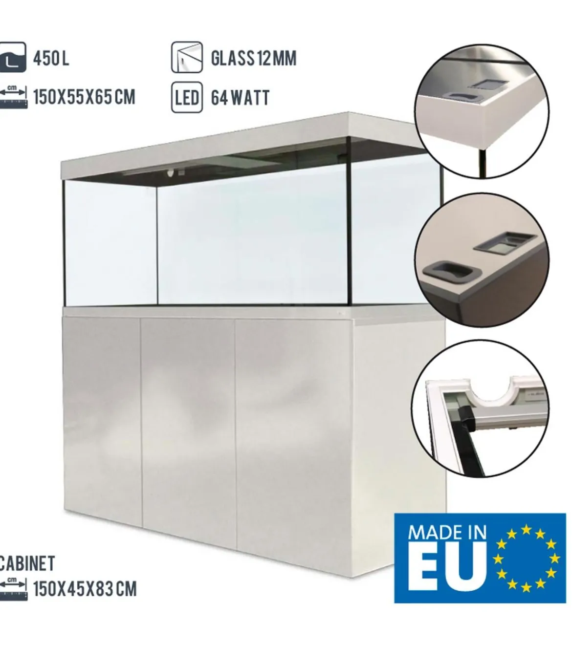 amtra Aquarium Kombination ALUX 450 LED, ca. B150/H148/T55 cm, 450 l