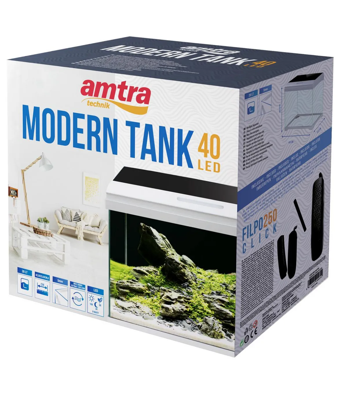 amtra Aquarium-Set Modern Tank 40 LED, 28 l, weiß, ca. B42,5/H36,5/T23,5 cm