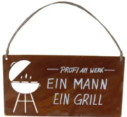 Badeko Metall-Tafel Ein Mann Ein Grill, B28/H30 cm