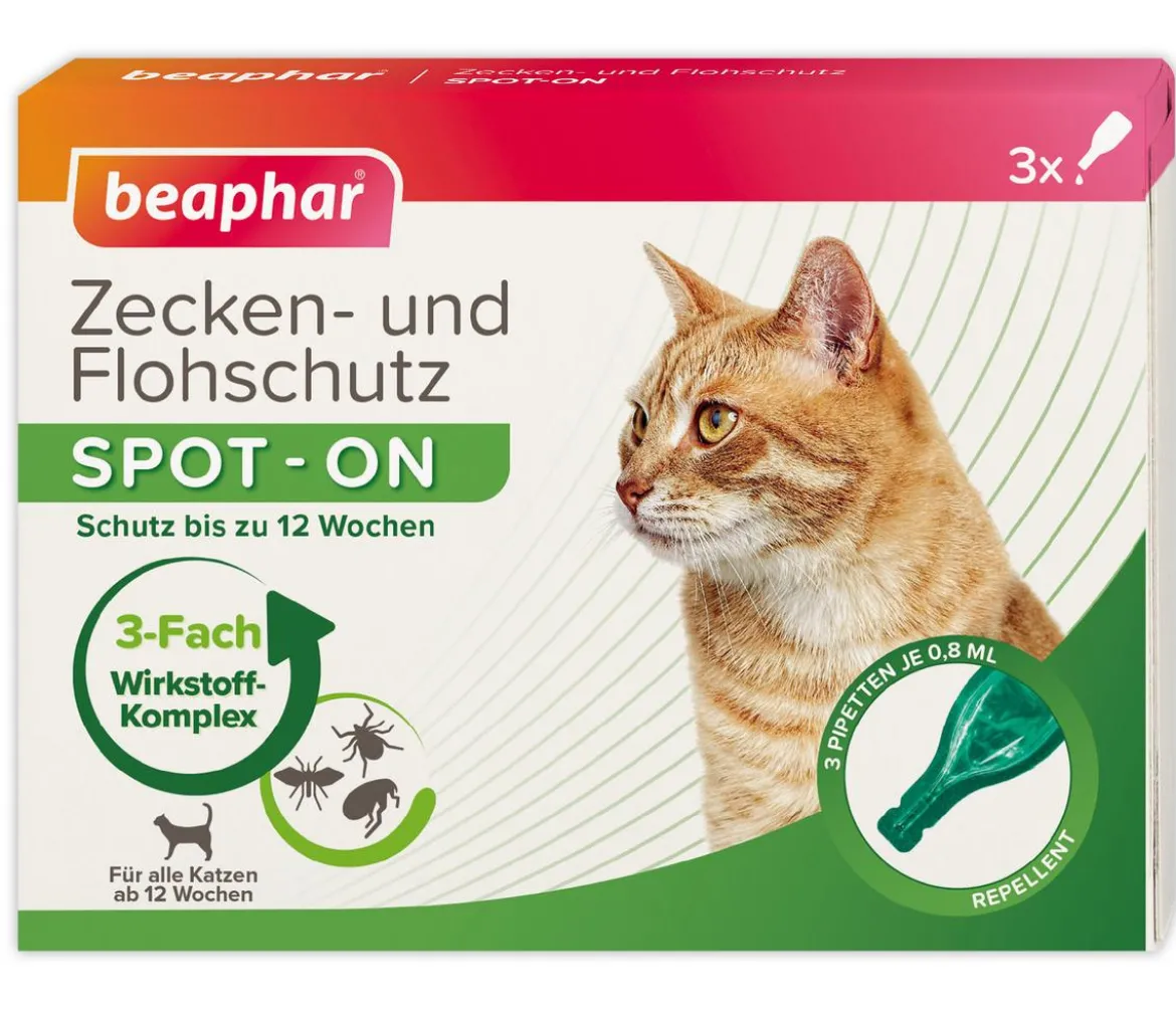beaphar Zecken- & Flohschutz SPOT-ON für Katzen, 3x0,8 ml