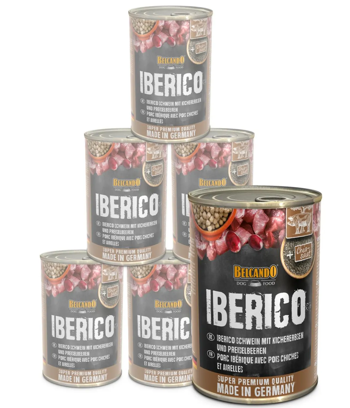 BELCANDO® Nassfutter für Hunde Adult, Iberico Schwein mit Kichererbsen & Preiselbeeren