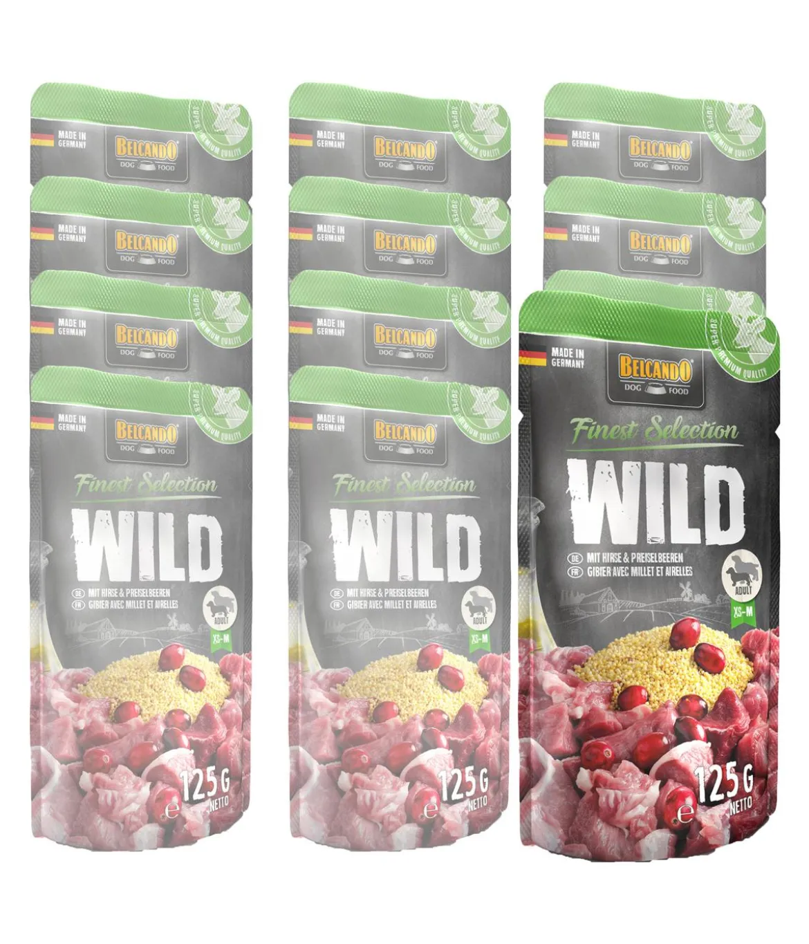 BELCANDO® Nassfutter für Hunde Finest Selection Wild & Hirse Adult, 12 x 125 g