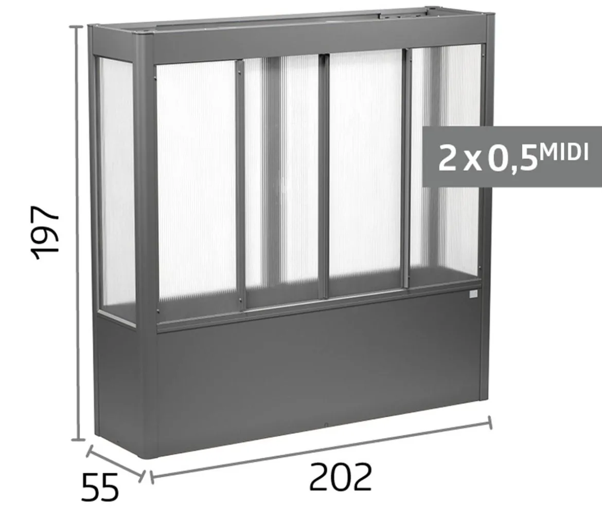 Biohort Gewächshaus Florentina 2 x 0,5 MIDI, ca. B201,6/H197/T54,8 cm