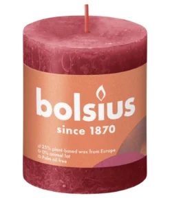 Bolsius Rustik Stumpenkerze Shine, zartes rot, ca. Ø6,8/H8 cm
