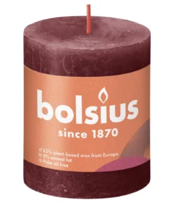 Bolsius Rustik Stumpenkerze Shine, samtrot, ca. Ø6,8/H8 cm