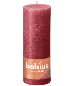 Bolsius Rustik Stumpenkerze Shine, zartes rot, ca. Ø6,8/H19 cm