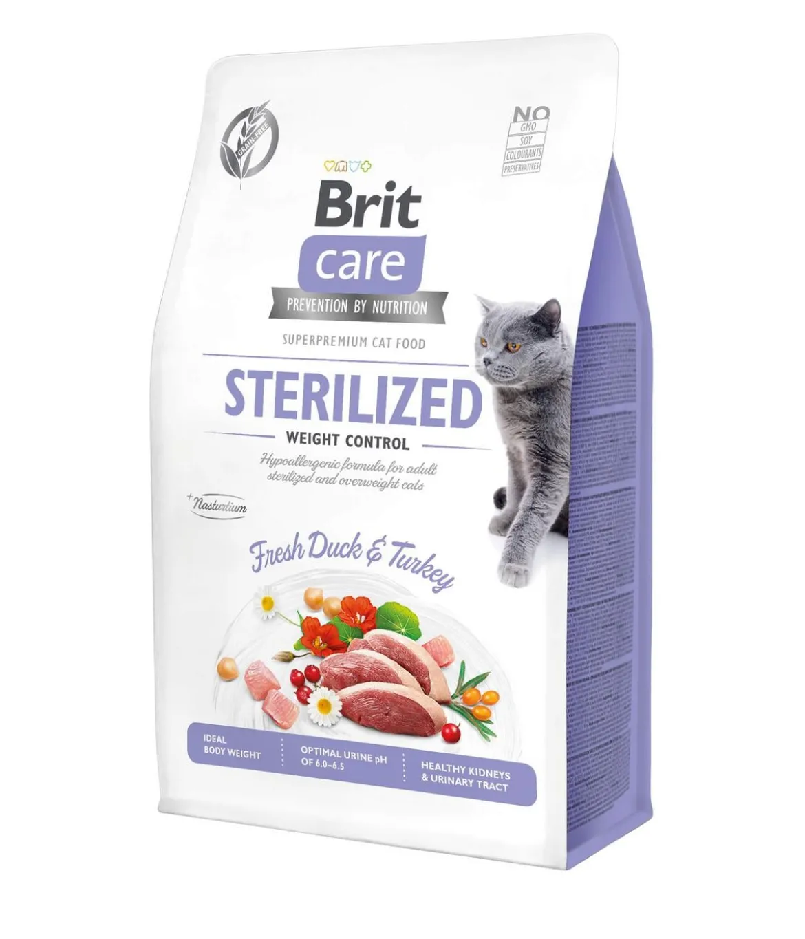 Brit Care Trockenfutter für Katzen Sterilized Weight Control Adult, Ente & Truthahn
