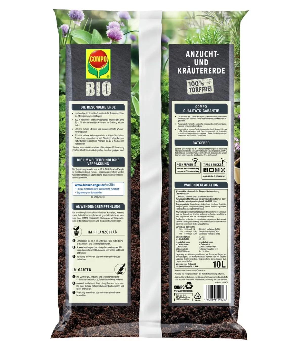 COMPO BIO Anzucht- und Kräutererde torffrei, 10 l