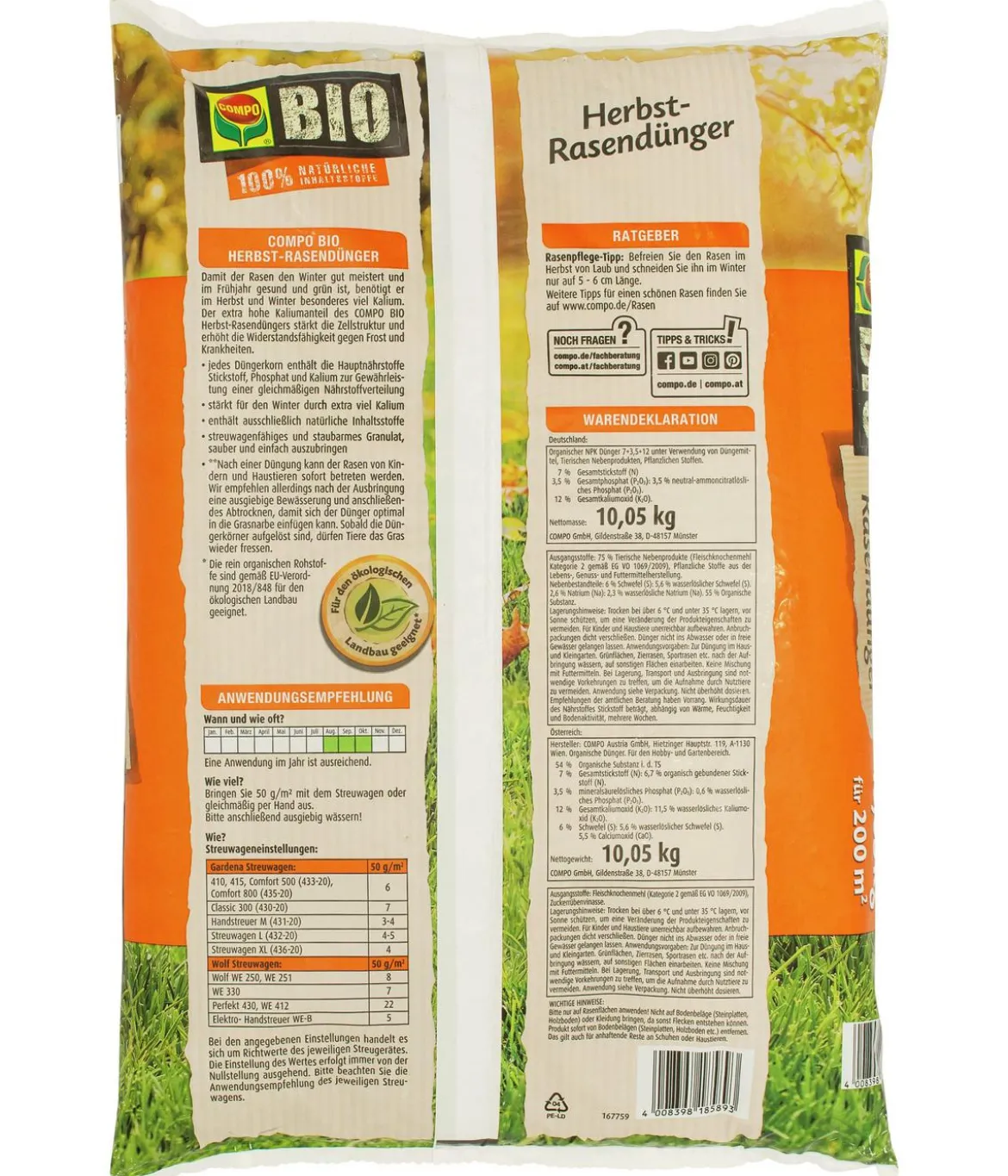 COMPO BIO Herbst-Rasendünger, 10,05 kg