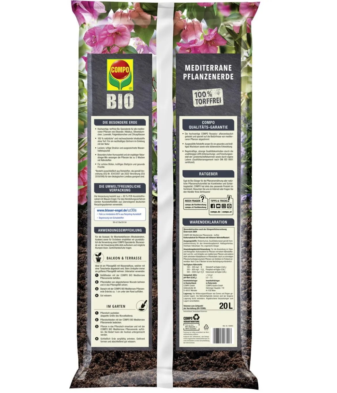COMPO BIO Mediterrane Pflanzenerde, torfffrei, 20 l