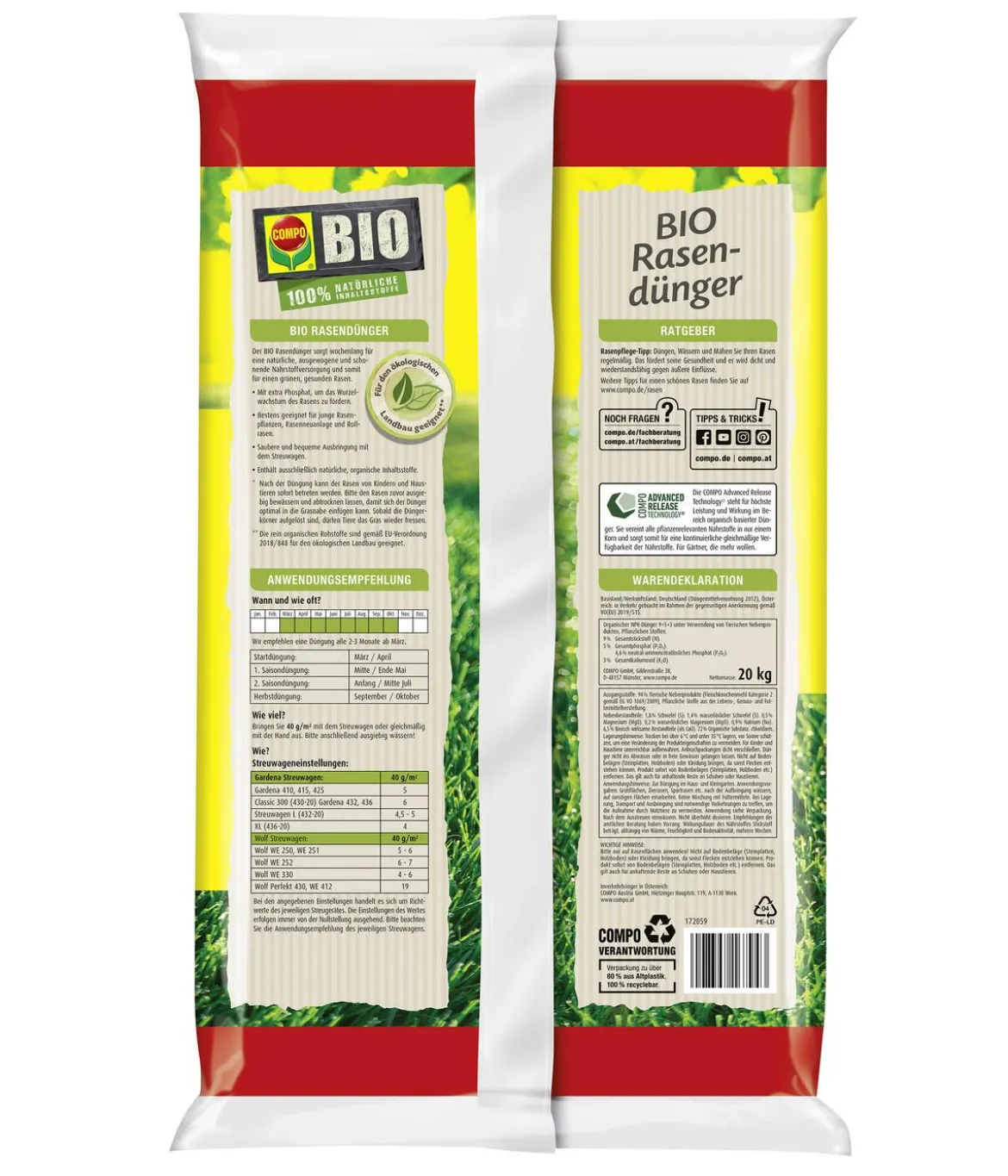 COMPO BIO Rasendünger Aktionspackung, 20 kg