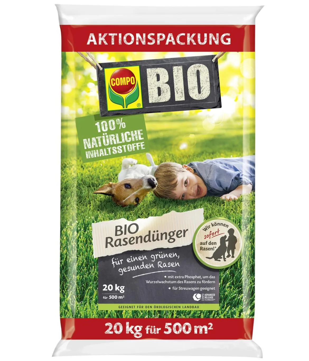 COMPO BIO Rasendünger Aktionspackung, 20 kg