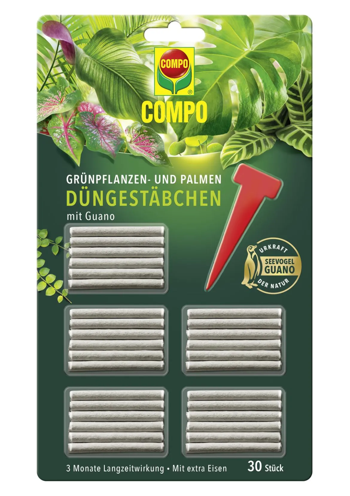 COMPO Düngestäbchen für Grünpflanzen und Palmen, 30 Stück