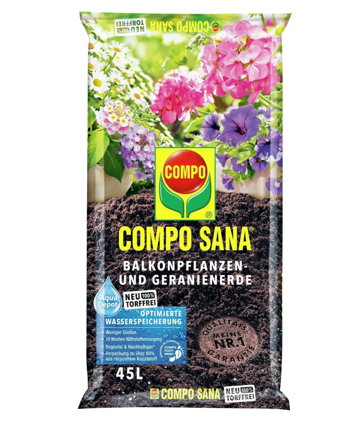 COMPO SANA® Balkonpflanzen- und Geranienerde, torffrei, 45 l
