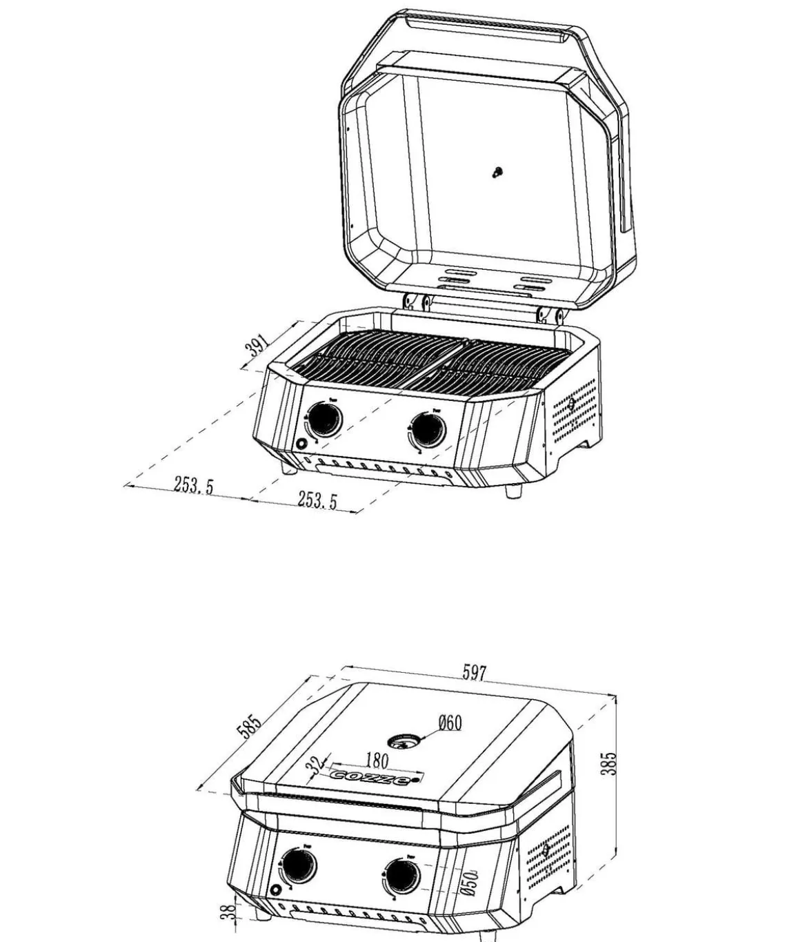 Cozze Gasgrill G-500 mit 2 Brennern, ca. B59,7/H37,8/T58,9 cm