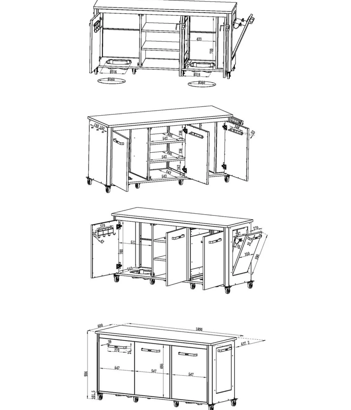 Cozze Outdoor-Küche, ca. B180/H90/T60 cm