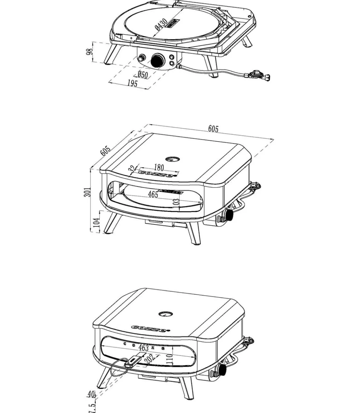 Cozze Pizzaofen Rotate 42 cm (17"), mit Thermometer inkl. rotierendem Pizzastein, ca. B61/H31/T61 cm