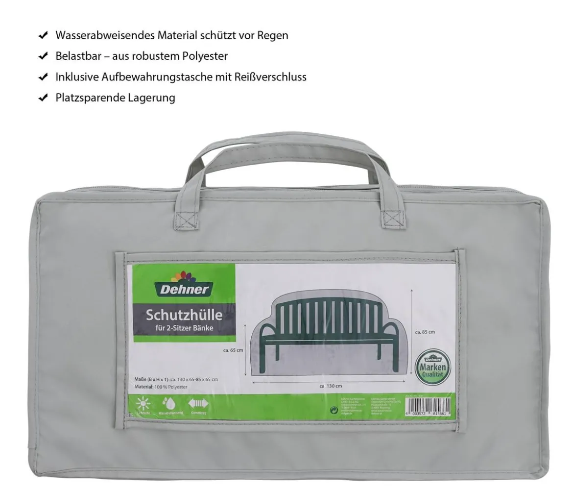 Dehner Abdeckhaube für 2-Sitzer Bank, grau, ca. B130/H85/T65 cm