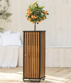 Dehner Akazienholz-Pflanzkasten Boston, quadratisch, ca. B33/H84/T33 cm