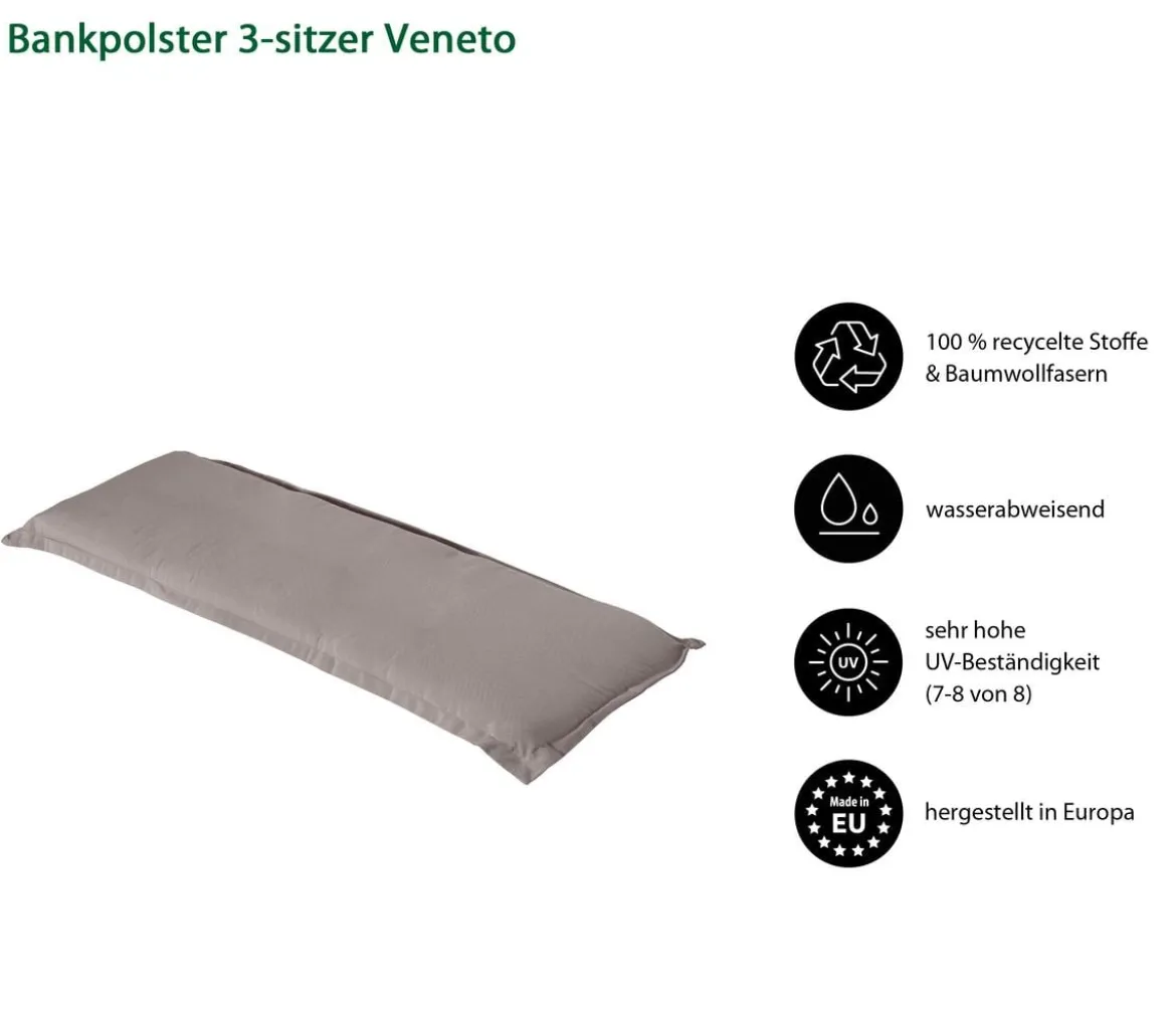 Dehner Bankauflage Veneto 3-Sitzer, ca. B156/H6/T47 cm