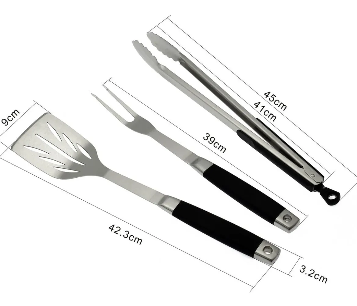 Dehner BBQ Edelstahl-Grillbesteck, 3-teilig