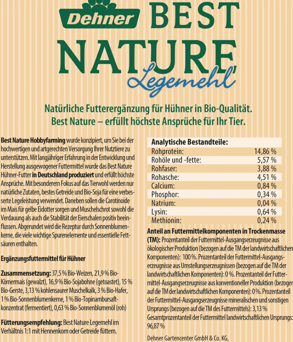 Dehner Best Nature Hühnerfutterergänzung Bio Legemehl