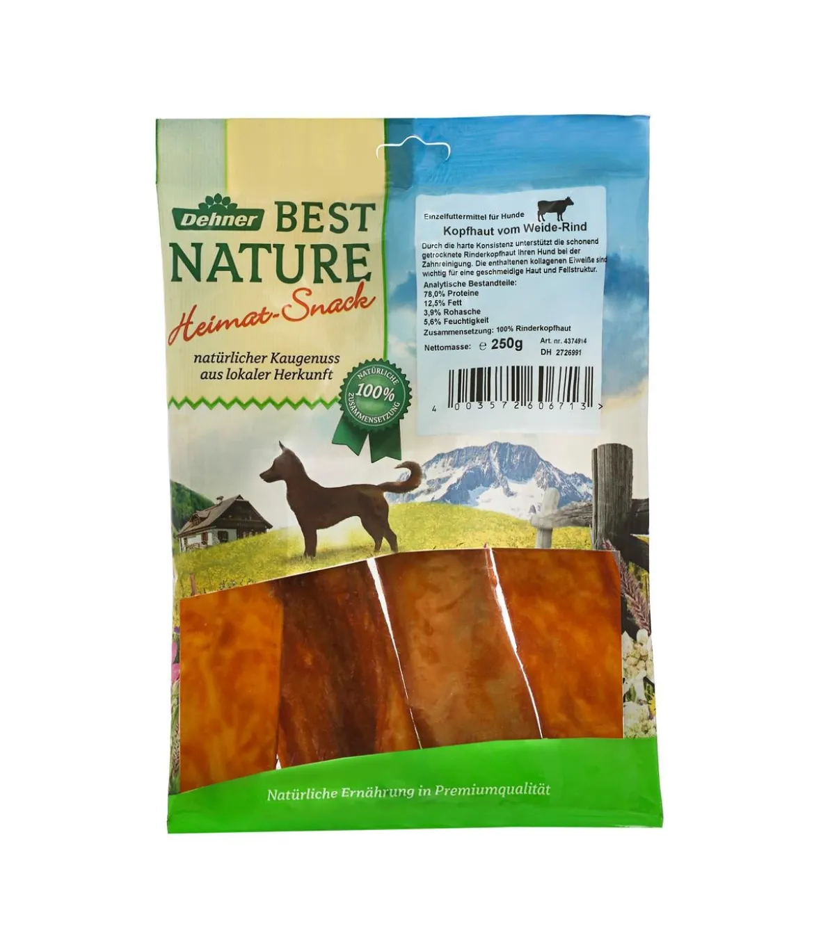 Dehner Best Nature Hundesnack Kopfhaut vom Weide-Rind