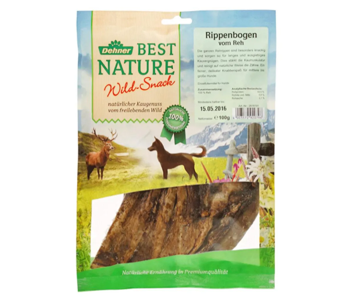 Dehner Best Nature Hundesnack Rehrippen, 100 g