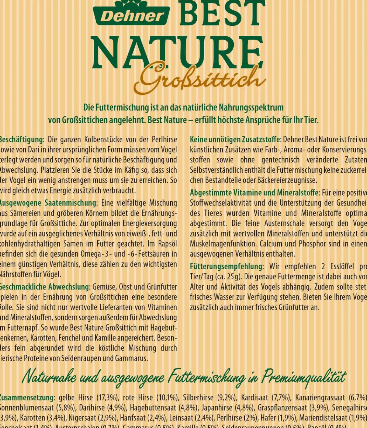 Dehner Best Nature Vogelfutter für Großsittiche, 2,5 kg