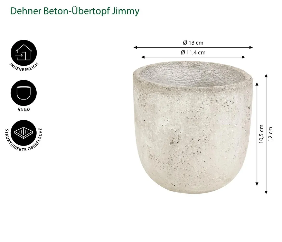 Dehner Beton-Übertopf Jimmy, rund, hellgrau