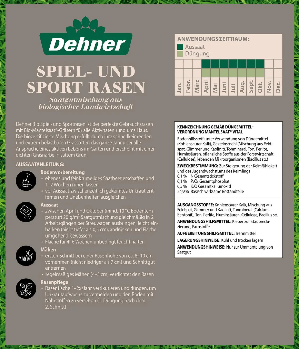 Dehner Bio Saatgut Spiel- und Sportrasen, 500 g