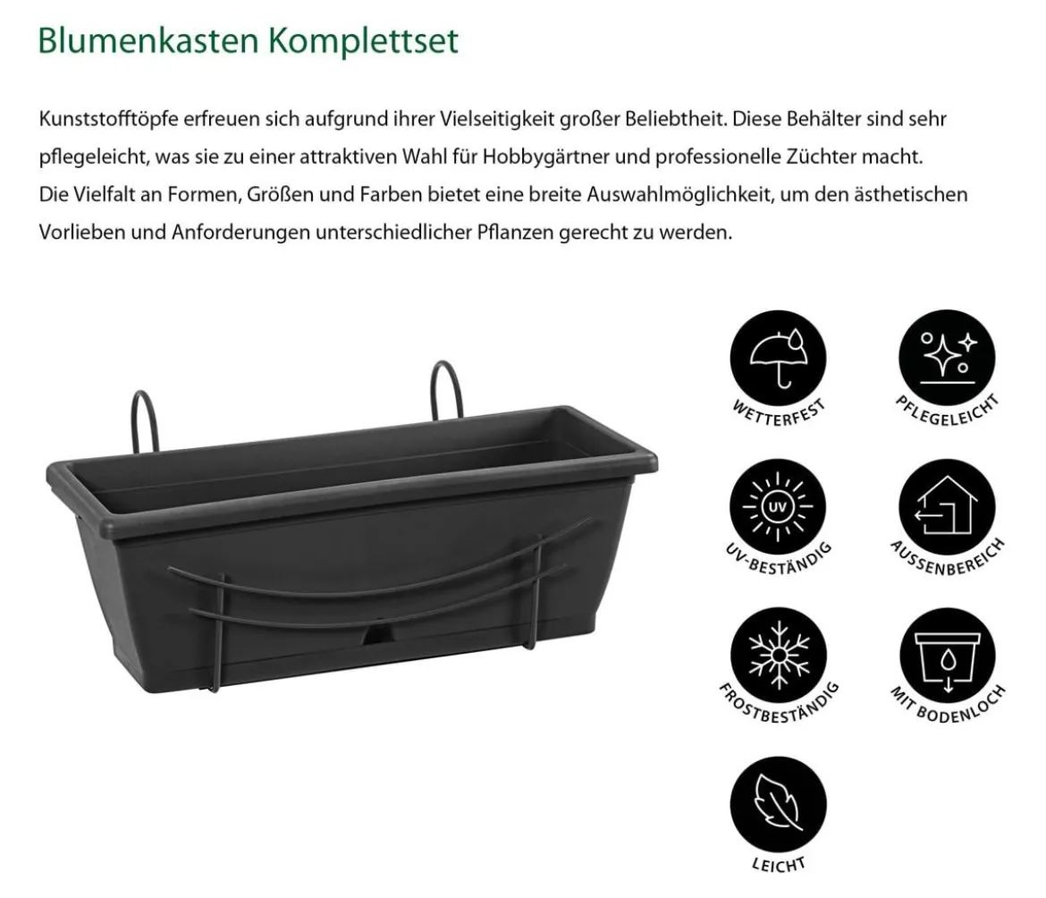Dehner Blumenkasten-Komplettset inkl. Bewässerung und Untersetzer, ca. B 50/H19/T17 cm