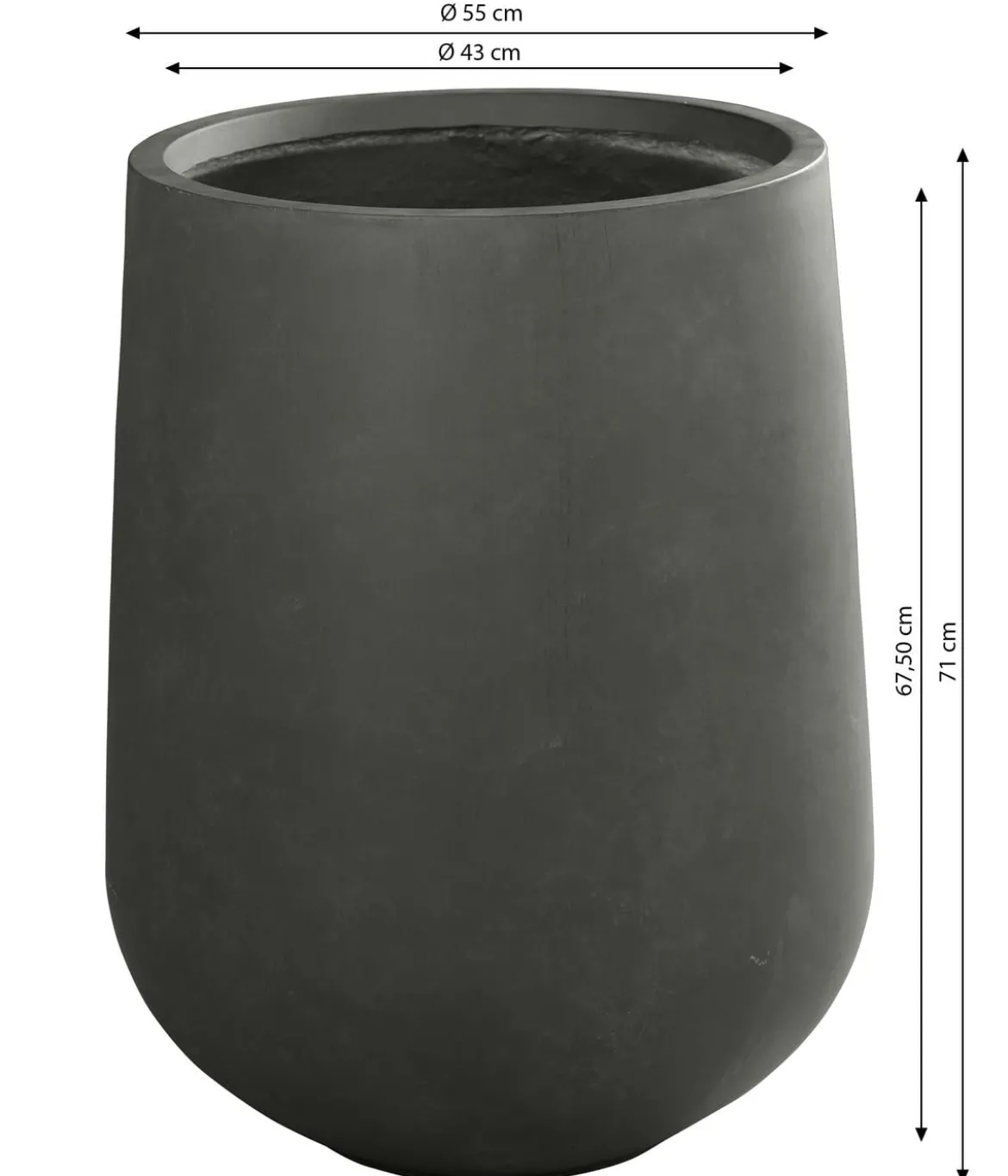 Dehner Fiberglas-Topf Curved, rund, anthrazit