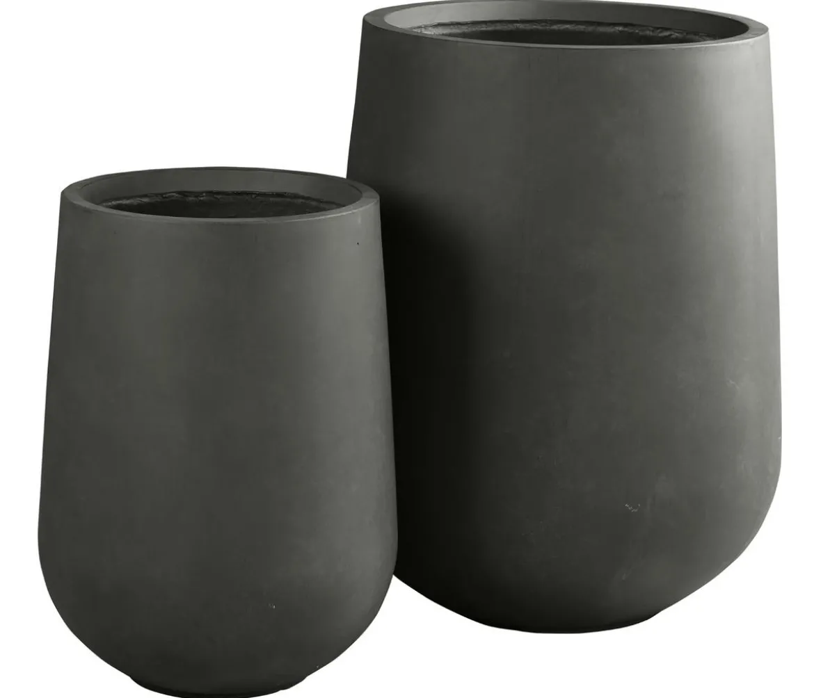 Dehner Fiberglas-Topf Curved, rund, anthrazit