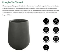 Dehner Fiberglas-Topf Curved, rund, anthrazit
