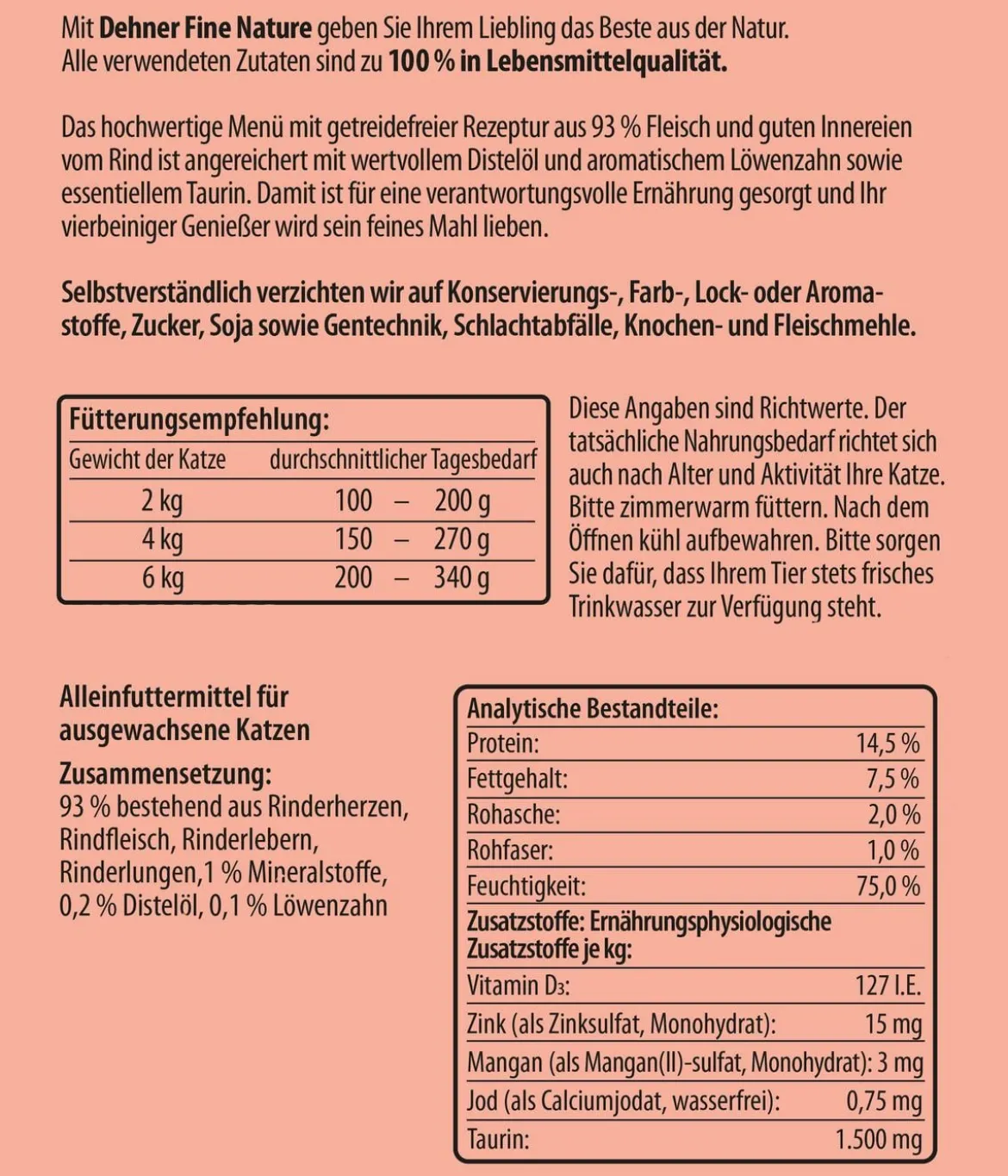 Dehner Fine Nature Nassfutter für Katzen Adult, Rind mit Distelöl & Löwenzahn