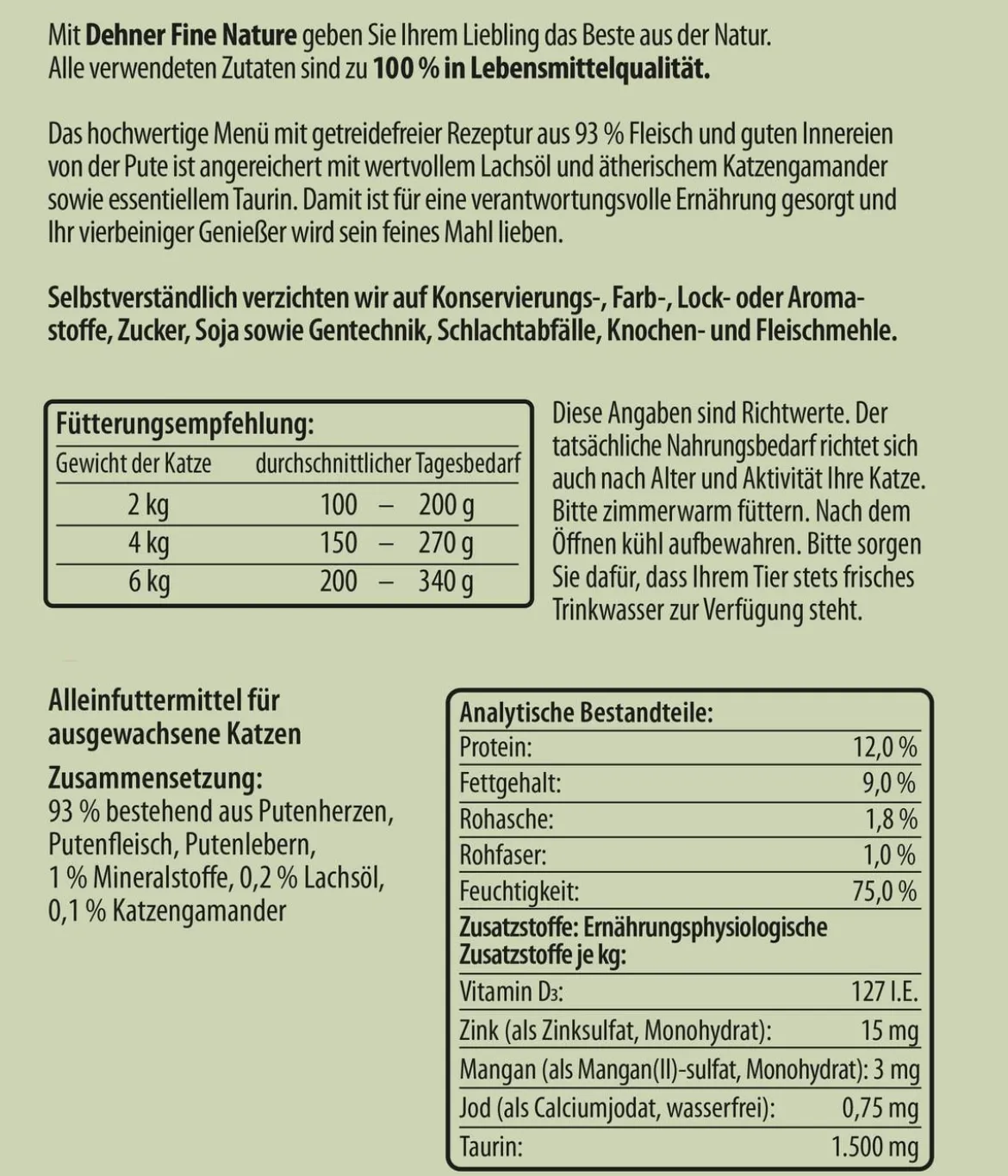 Dehner Fine Nature Nassfutter für Katzen Adult, Pute mit Lachsöl & Katzengamander