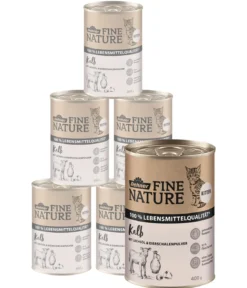 Dehner Fine Nature Nassfutter für Katzen Kitten, Kalb mit Lachsöl & Eierschalenpulver