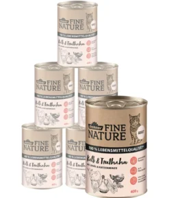 Dehner Fine Nature Nassfutter für Katzen Adult, Kalb & Truthahn mit Leinöl & Katzenminze