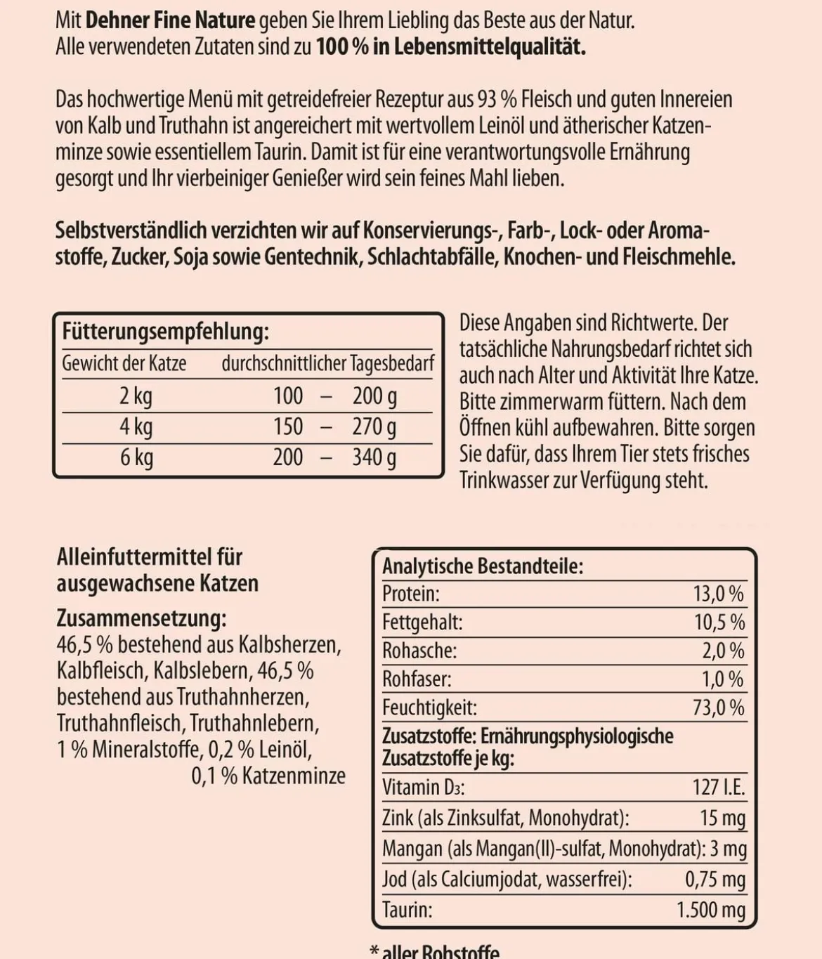 Dehner Fine Nature Nassfutter für Katzen Adult, Kalb & Truthahn mit Leinöl & Katzenminze