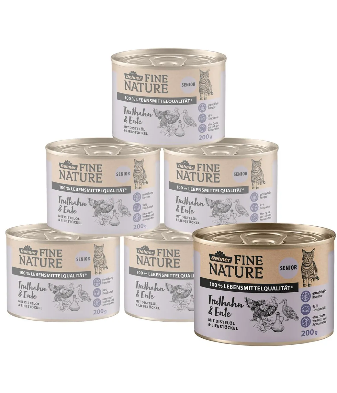 Dehner Fine Nature Nassfutter für Katzen Senior, Truthahn & Ente mit Distelöl & Liebstöckel