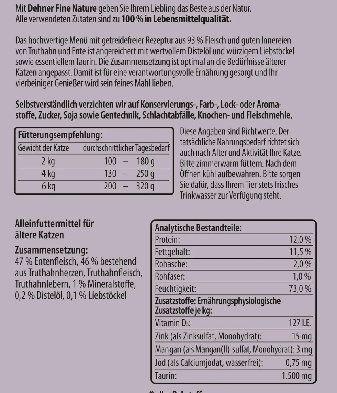 Dehner Fine Nature Nassfutter für Katzen Senior, Truthahn & Ente mit Distelöl & Liebstöckel