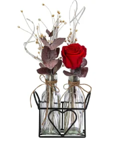 Dehner Glas-Arrangement mit Longlife-Rose Duo Valentin, rot, ca. B16/H40/T10 cm