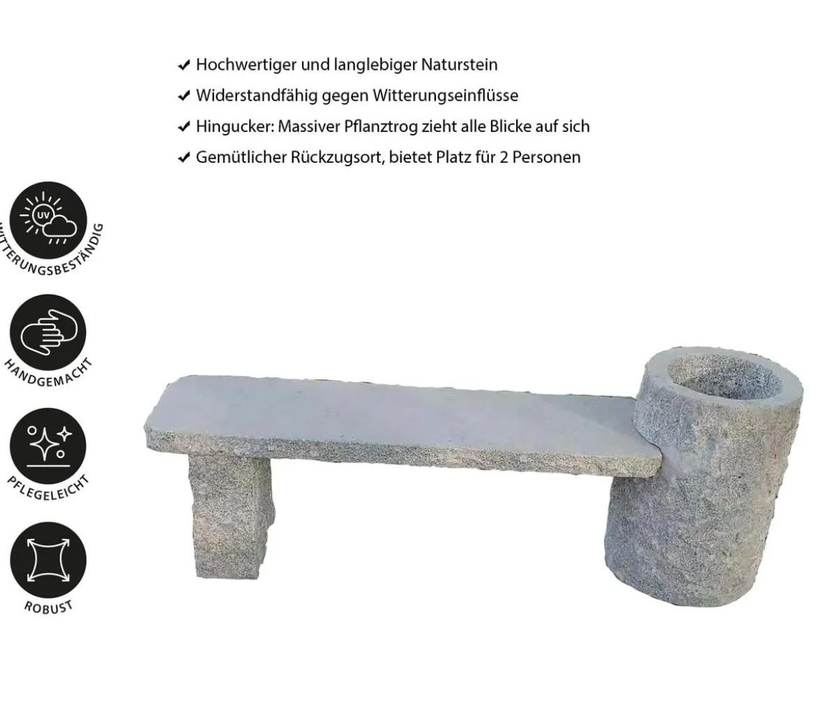 Dehner Granit-Gartenbank Flora, ca. B130/H45/T30 cm, grau