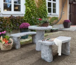 Dehner Granit-Gartenbank, gebogen, 2-Sitzer
