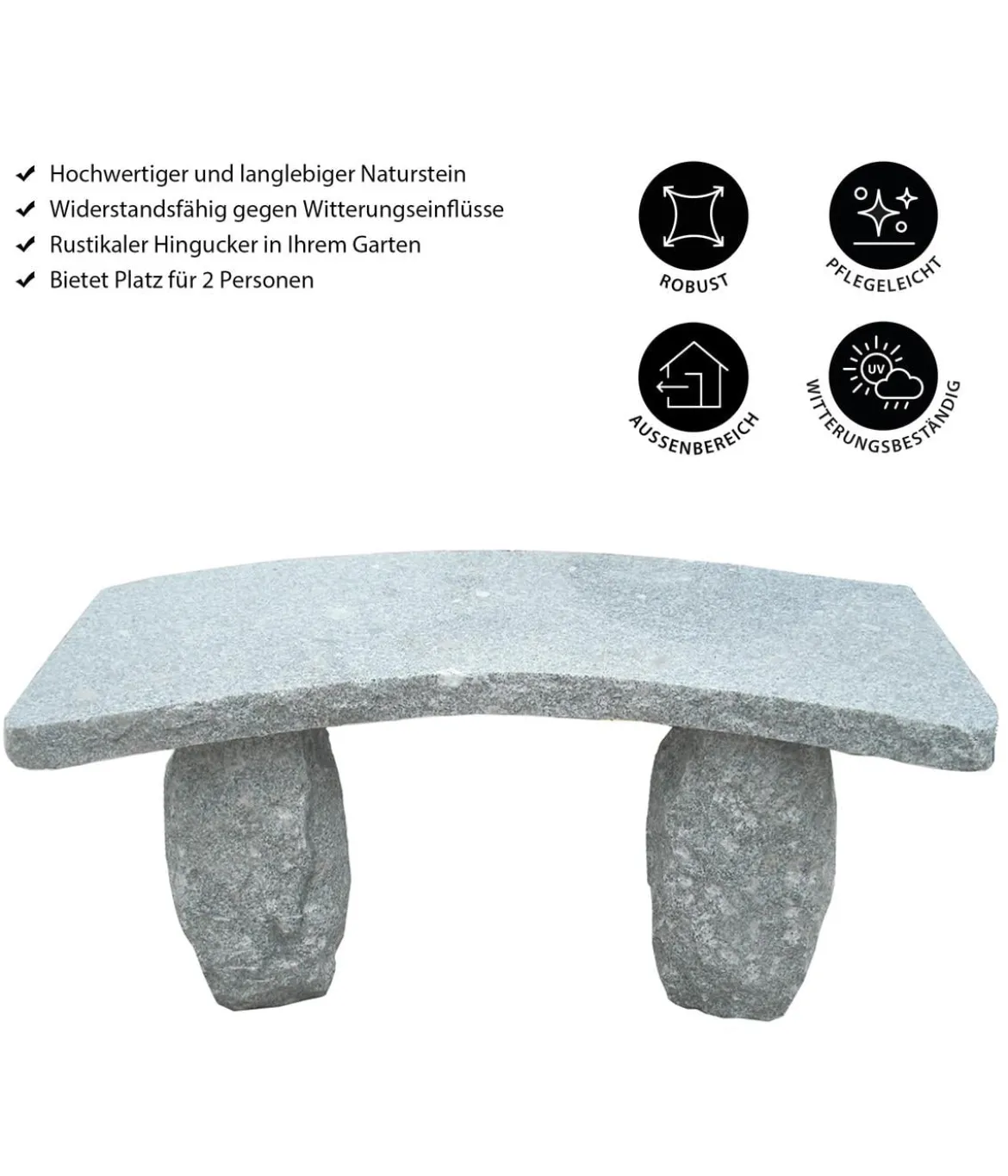 Dehner Granit-Gartenbank, gebogen, 2-Sitzer